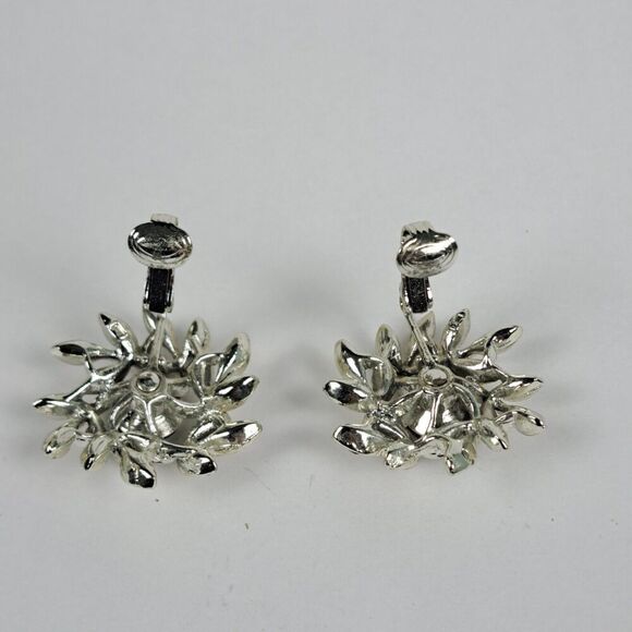 Vintage Sarah Coventry Clip On Earrings Silver Tone Smoky Rhinestone - Picture 9 of 9